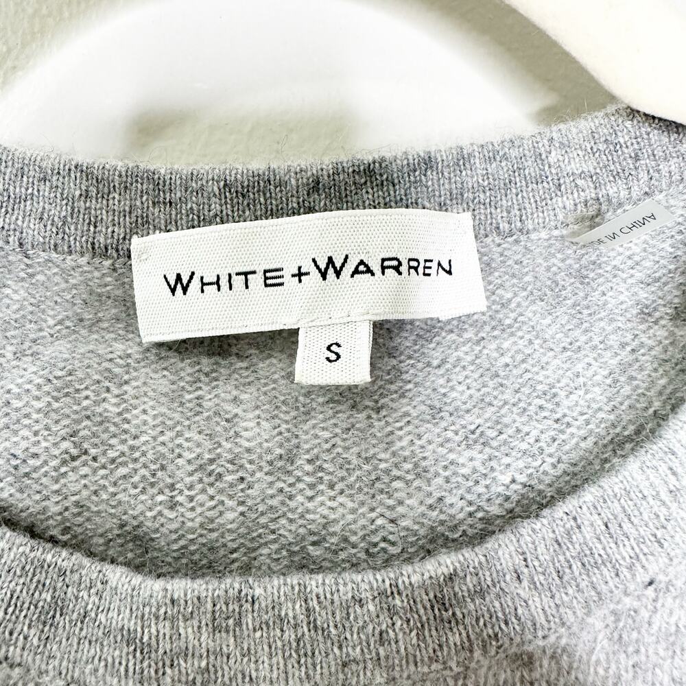 White + Warren Gray Short Sleeve Cashmere Sweater with Pink Embroidered Flamingo - Picture 4 of 5